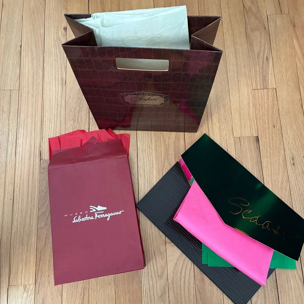 Vintage Luxury Brands Gift Bags, Ferragamo, Ralph Lauren, Scaasi, 80’s/90’s